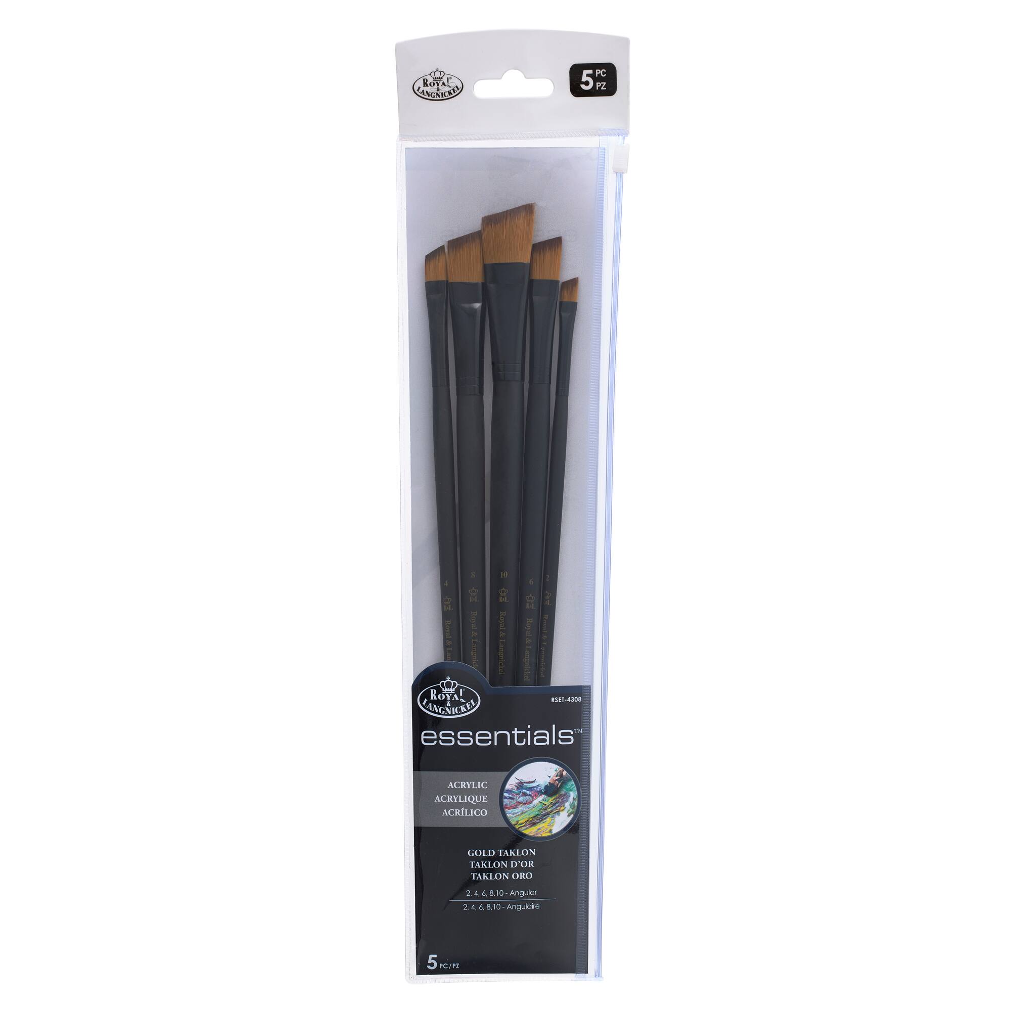 Royal & Langnickel® Essentials™ Acrylic Gold Taklon 5 Piece Angular Brush Set